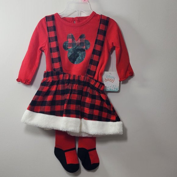 Minnie Mouse Red 3 Piece Jumper Dress Top Tights Girls Baby 0/3 Months NWT - Picture 2 of 7